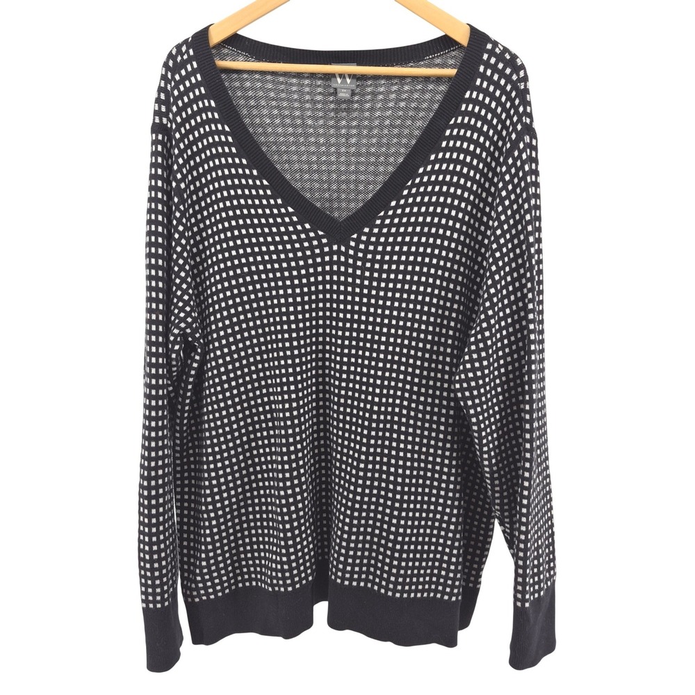 Worthington Black White Check Sweater Plus Size 2X Cozy Career Comfy‎ Office